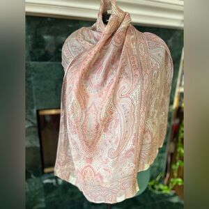 Lovely Mila Schön Elegant Paisley Silk Scarf/Pink & Cream - 16.5" x 64" Vintage